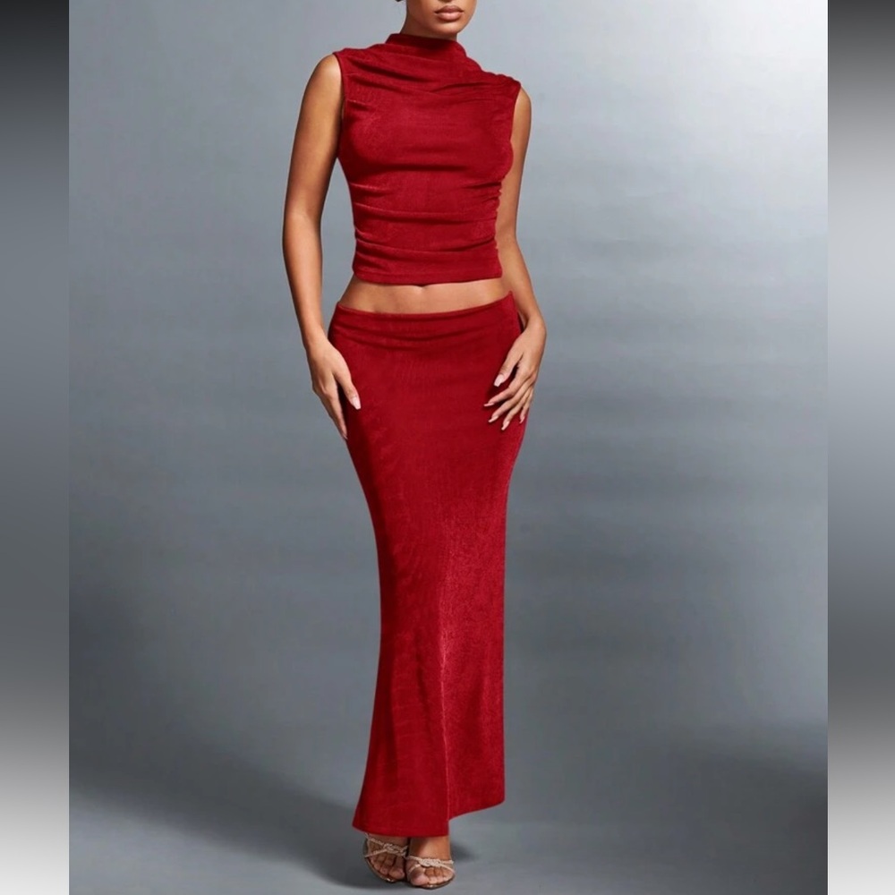 Elegant Red Women's Skirt Set